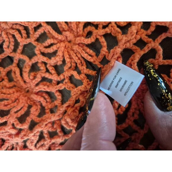 Erin London Orange Floral Open Knit Crochet Sweater Vest size L - Picture 3 of 5